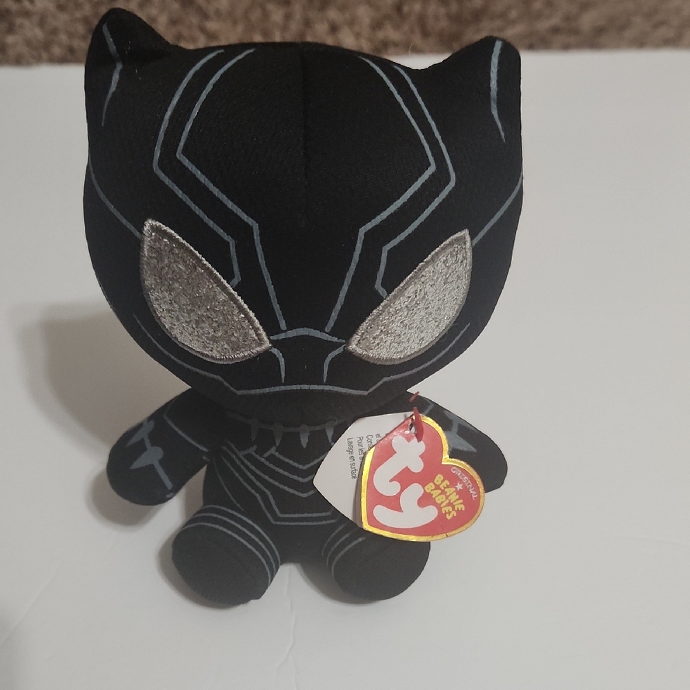 Ty Beanie Babies Marvel Black Panther Plush with Silver Details